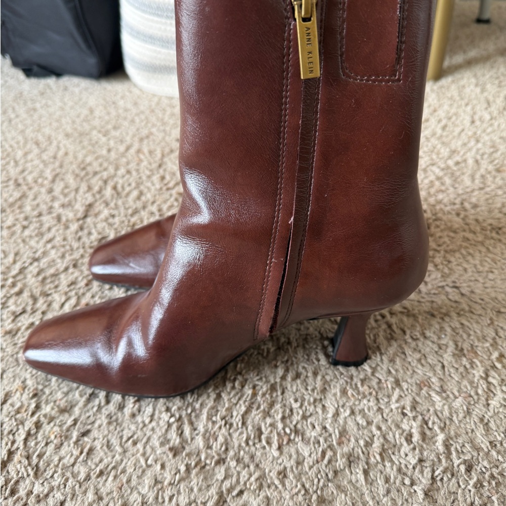 Anne Klein Brown Leather Ankle Boots - Picture 4 of 6